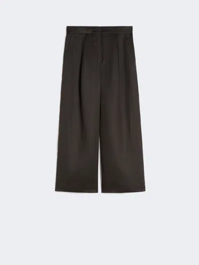 Max Mara Ramie Canvas Cropped Trousers In Gray