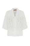 Max Mara Relaxed Fit Shirt With Cut-out Embroidery In Bianco