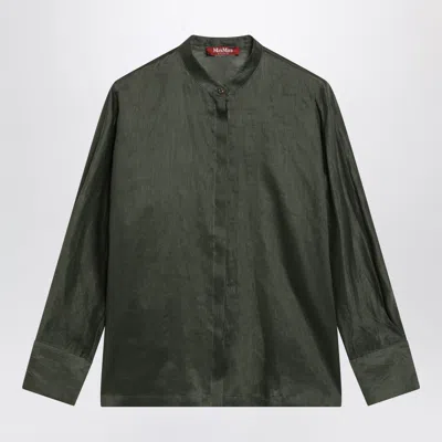 Max Mara Ramie Canvas Shirt In Khaki Green In Black