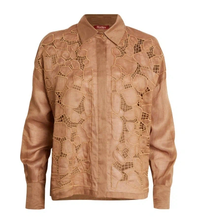 Max Mara Ramie Embroidered Picasso Shirt In Beige