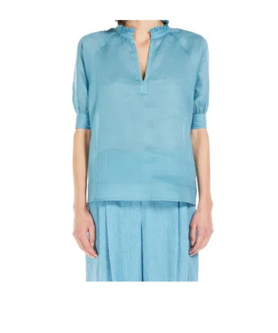 Max Mara Ramie Gauze Shirt In Blue