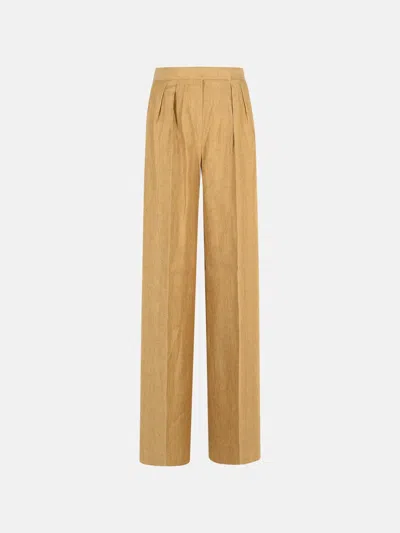 Max Mara 'rauche' Beige Linen Pants In Brown