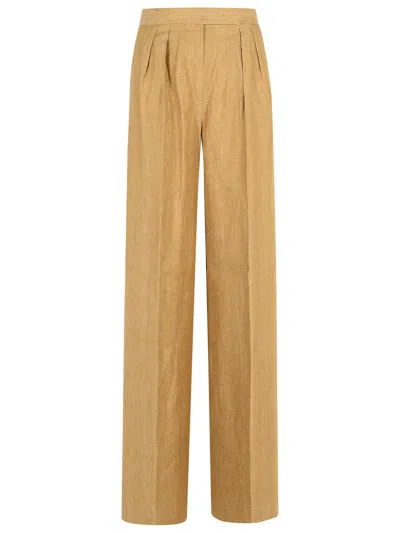 Max Mara 'rauche' Beige Linen Pants In Brown