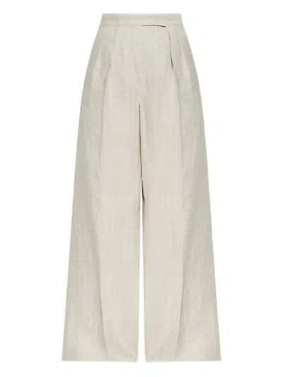 Max Mara Rauche Pleated Wide-leg Trousers In Beige