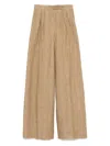 Max Mara Linen Wide Leg Trousers With Yarn Dyeing In Brown