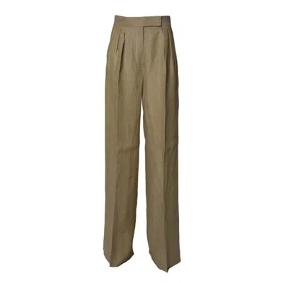 Max Mara Rauche Wide Trousers In Light Brown Linen