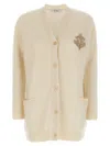 Max Mara Knit Cardigan With Ribbed Cuffs And Hem In Neutral