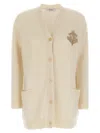 Max Mara Knit Cardigan With Ribbed Cuffs And Hem In Neutral