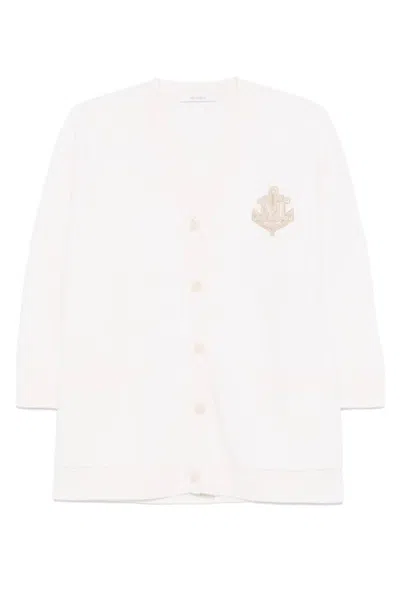 Max Mara Ravello Cardigan With Deep V-neck And Embroidered Emblem In White