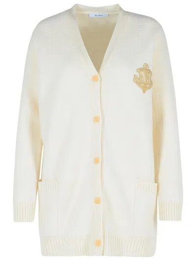 MAX MARA RAVELLO WHITE WOOL BLEND CARDIGAN