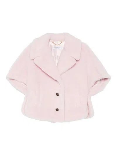 Max Mara Raven Teddy-texture Buttoned Cape In Pink
