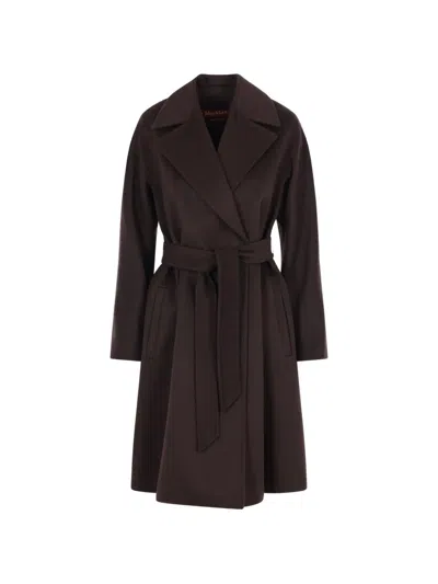 Max Mara Ravenna Belted Notch-lapels Coat In Brown