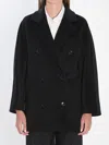 Max Mara Double-breasted Wool Cashmere Coat With Notched Collar In Black