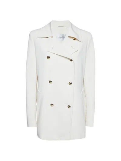 Pre-owned Max Mara Rebus Double-breasted Coat In White