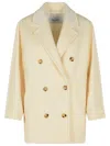 Max Mara Rebus Double-breasted Wool Blend Coat In White