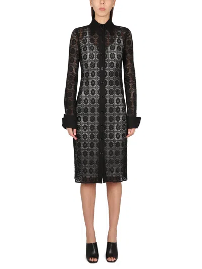 Max Mara Floral Long Sleeve Sheer Lace Dress In Black