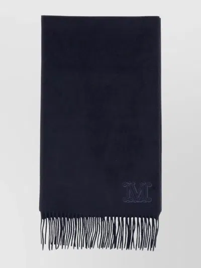 Max Mara Rectangular Cashmere Scarf Fringed Edge In Blue