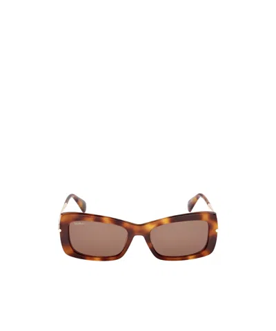 Max Mara Rectangular Frame Sunglasses In Dark Havana / Brown