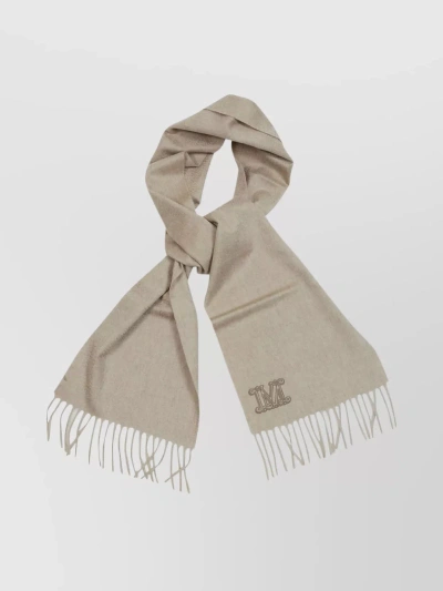 Max Mara Rectangular Fringed Scarf M In Neutral