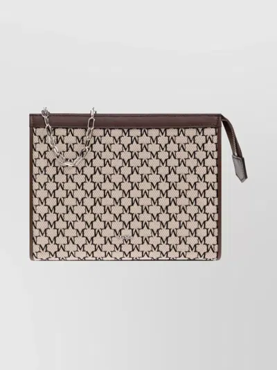 Max Mara Rectangular Leather Clutch Chain Strap In Silver