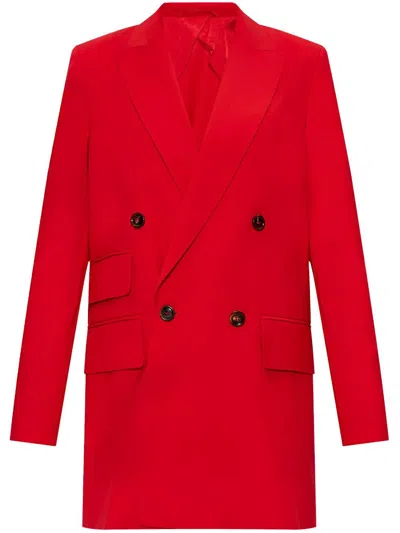 Max Mara Red Double-breasted Virgin Wool Blazer