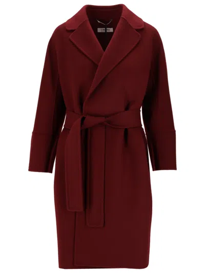 Max Mara Red Notched Lapel Trench Coat In Burgundy
