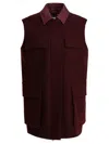 Max Mara Sleeveless Jacket With Leather Collar And Pockets In Red