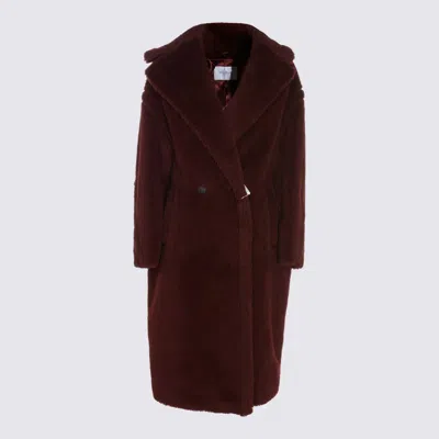 Max Mara Alpaca And Virgin Wool Long Coat In Burgundy