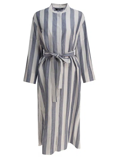 Max Mara Refined Midi Dress With Vertical Stripes In Gray