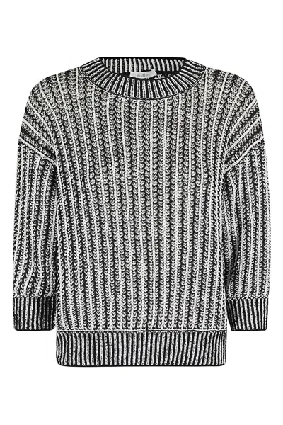 Max Mara Regno Contrast Knit Sweater In White Black