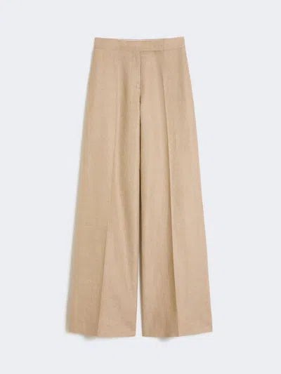 Max Mara Regular-cut Trousers In Linen Basketweave In Brown