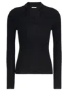 Max Mara Navy Knitted Shirt Collar Sweater In Black