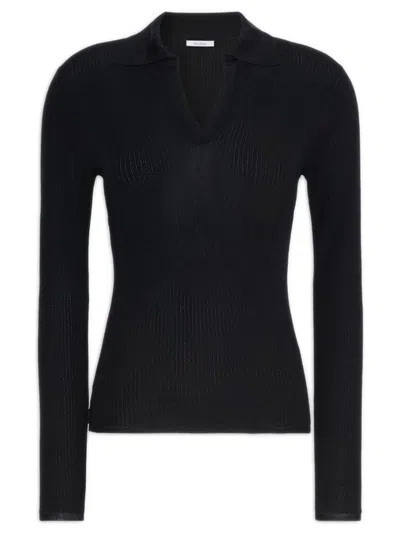 Max Mara Regular Fit Cashmere-silk Sweater With Open Polo Collar, Long Sleeves In Blu