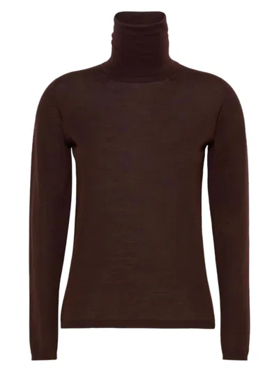 Max Mara Regular Fit Fine Rib-knit High Neck Sweater In Brown