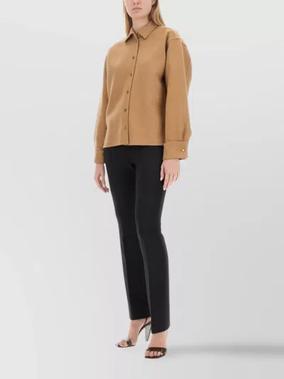 Max Mara Regular Fit Long Sleeve Wool Collared Shirt In Gold
