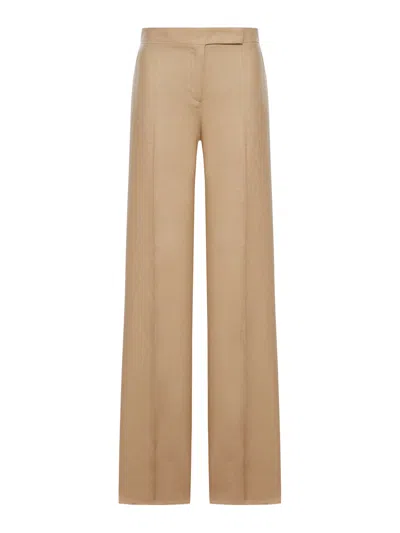 Max Mara Regular Fit Trousers In Linen Natté In Brown