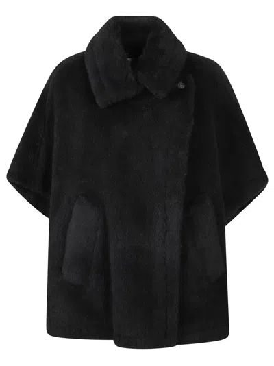 MAX MARA MAX MARA RELAXED BLACK COAT WITH PLUSH TEXTURE AND WIDE COLLAR