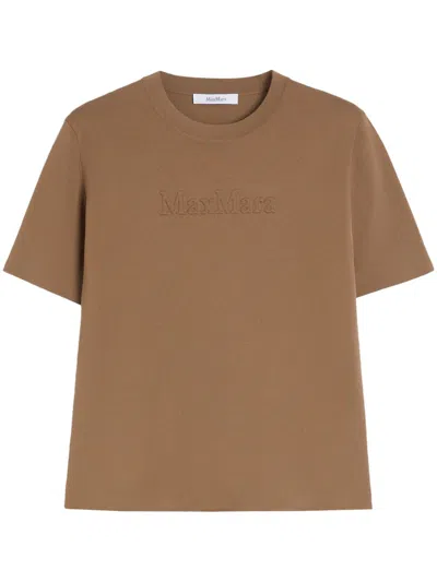 MAX MARA MAX MARA RELAXED BROWN T-SHIRT WITH EMBOSSED LOGO