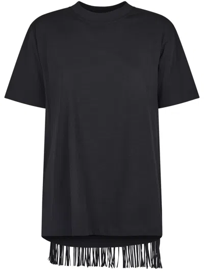 Max Mara Relaxed Fit Black T-shirt With Cascading Fringe Detail