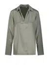 Max Mara Relaxed-fit Blouse With Classic Collar And Unique Cuffs In Green