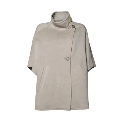 Max Mara Relaxed Fit Cashmere Coat With High Collar And Unique Button Closure In Gray