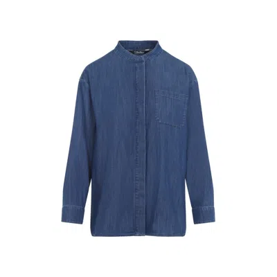 Max Mara Relaxed-fit Cotton Blouse With Stand-up Collar In Blue