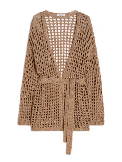 Max Mara Relaxed Fit Cotton Webbing Cardigan With Belted Closure In Brown