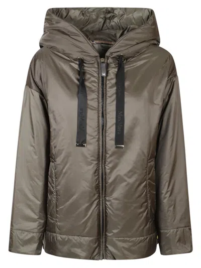 MAX MARA MAX MARA RELAXED-FIT GREEN COAT WITH HOOD AND ZIPPER CLOSURE