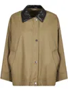 Max Mara Relaxed Fit Jacket With Contrasting Leather Neckline In Green