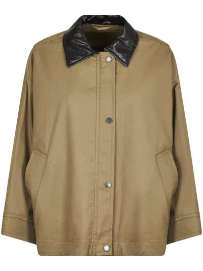 Max Mara Relaxed Fit Jacket With Contrasting Leather Neckline In Green