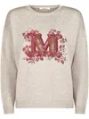 Max Mara Relaxed Fit Knit Sweater With Floral Sequin Detail In Brown