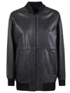 Max Mara Relaxed Fit Leather Jacket With Zip Closure In Black
