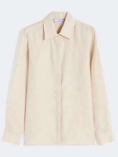 Max Mara Relaxed Fit Linen Shirt With Double Cuffs In Beige