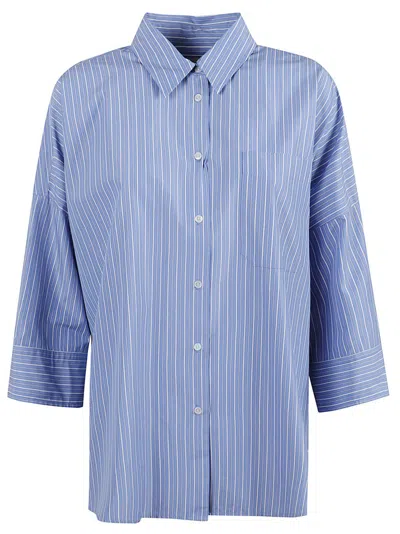 Max Mara Relaxed Fit Striped Cotton Shirt With Classic Collar In Multi